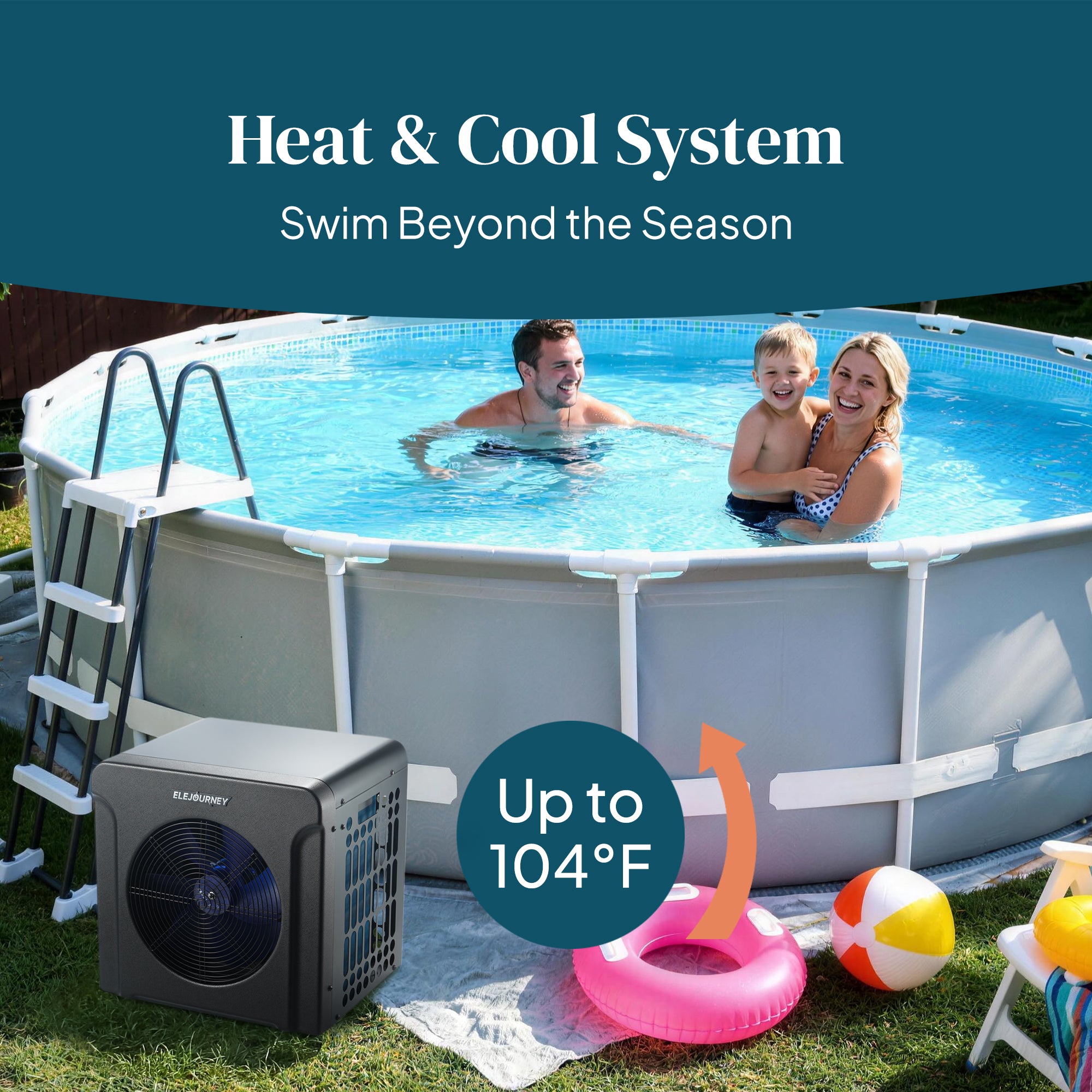 Elejourney Pool Heat Pump for Above Ground Pools up to 6,500 Gallons, 18000 BTU Heater & Cooler with Touch Control