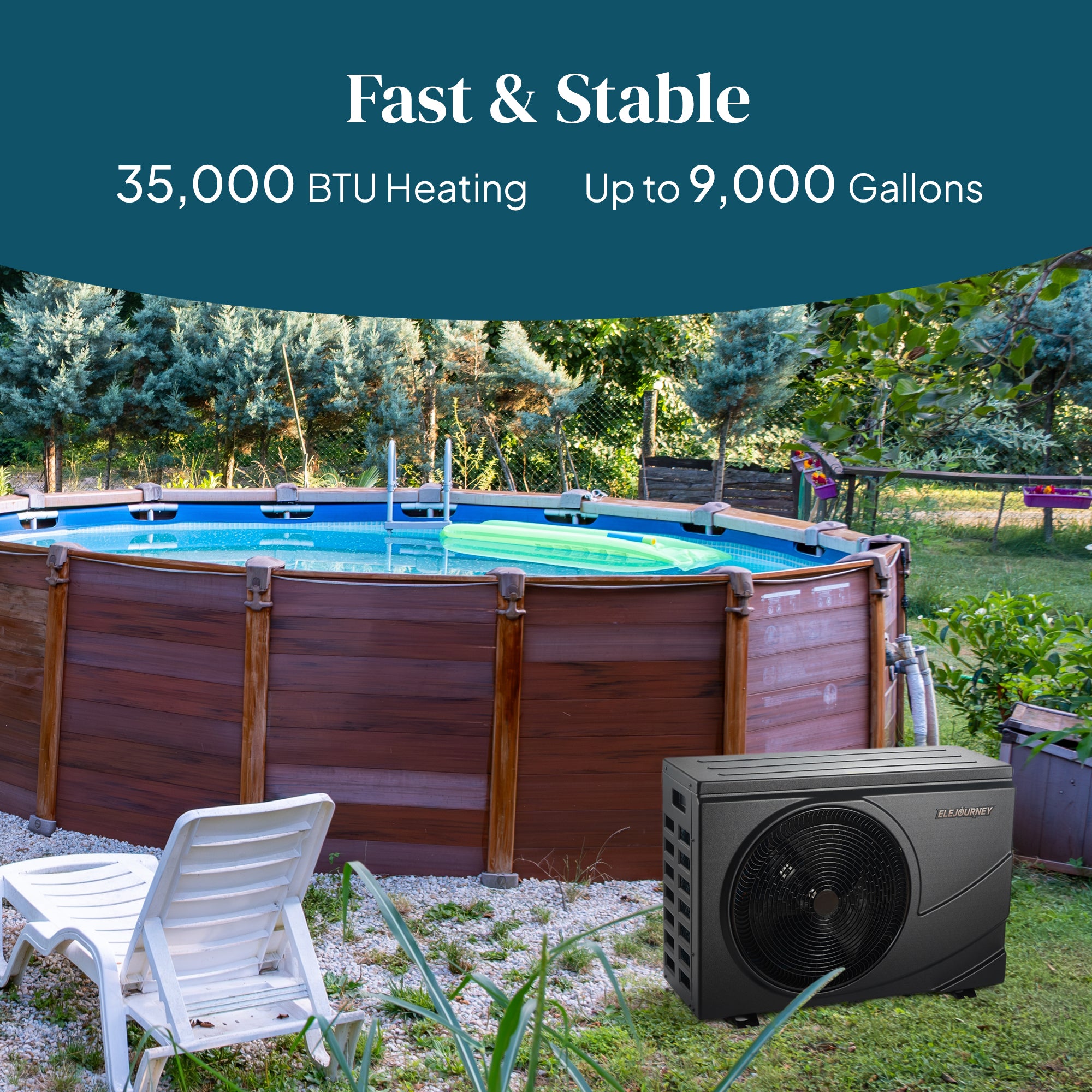 Pool Heat Pump for Above Ground & Inground Pools up to 9,000 Gallons, 35000 BTU Heater & Cooler with Touch Control