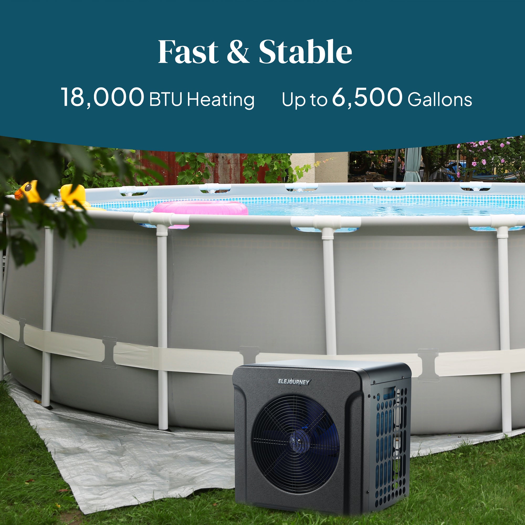 Elejourney Pool Heat Pump for Above Ground Pools up to 6,500 Gallons, 18000 BTU Heater & Cooler with Touch Control