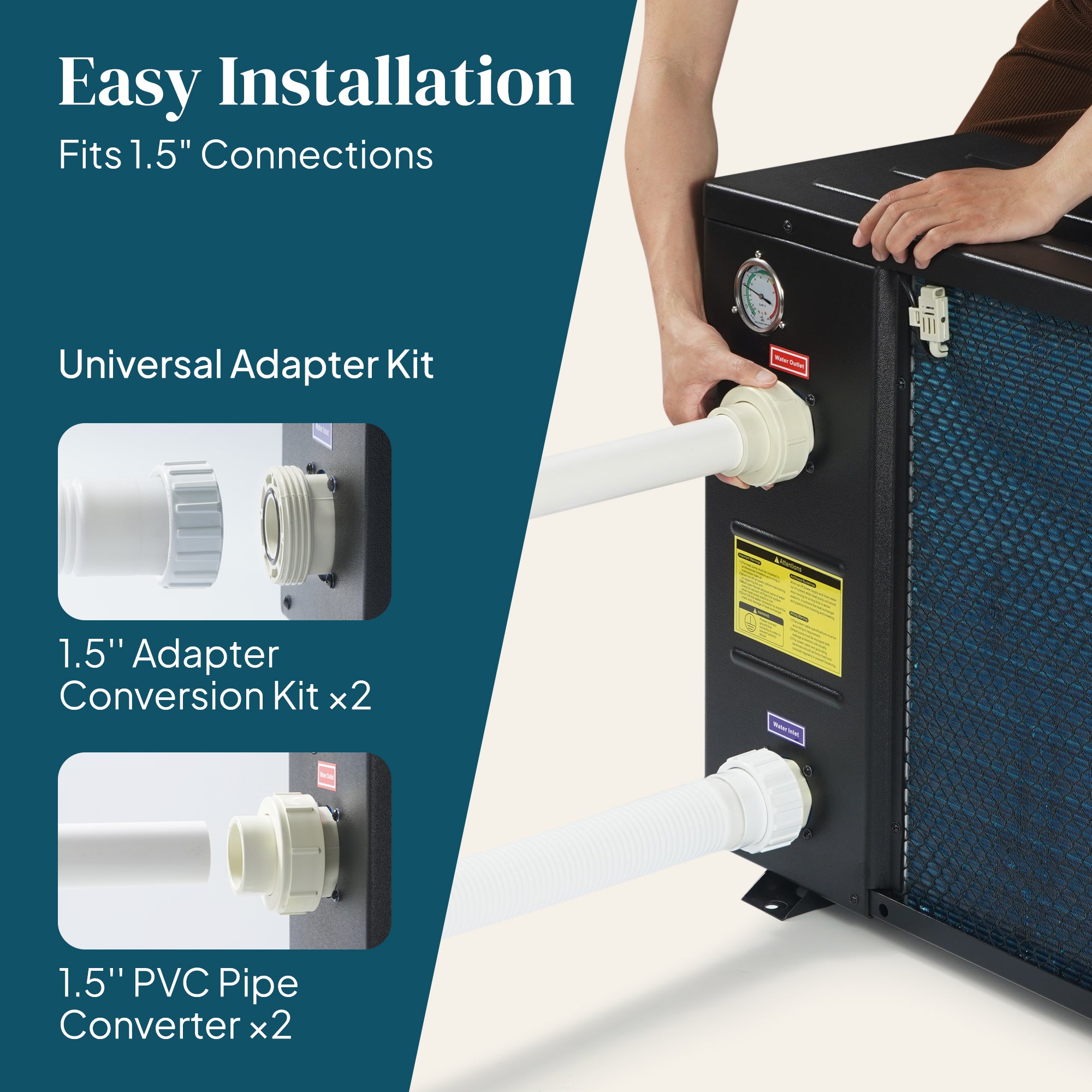 Elejourney Pool Heat Pump for Above Ground & Inground Pools up to 9,000 Gallons, 35000 BTU Heater & Cooler with Touch Control
