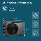 Elejourney Pool Heat Pump for Above Ground & Inground Pools up to 9,000 Gallons, 35000 BTU Heater & Cooler with Touch Control